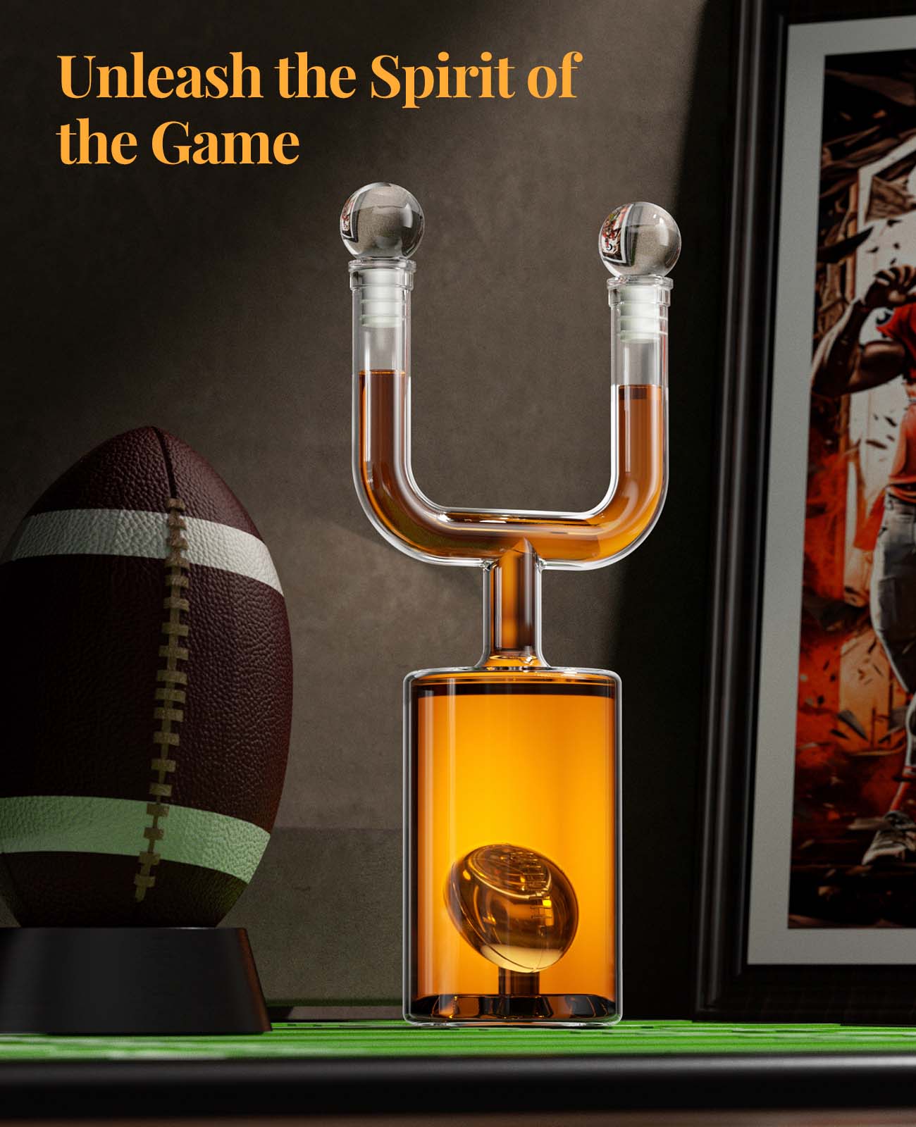 Kollea Football Uprights Whiskey Decanter Set, 28 Oz Whiskey Decanter with 2 Glasses